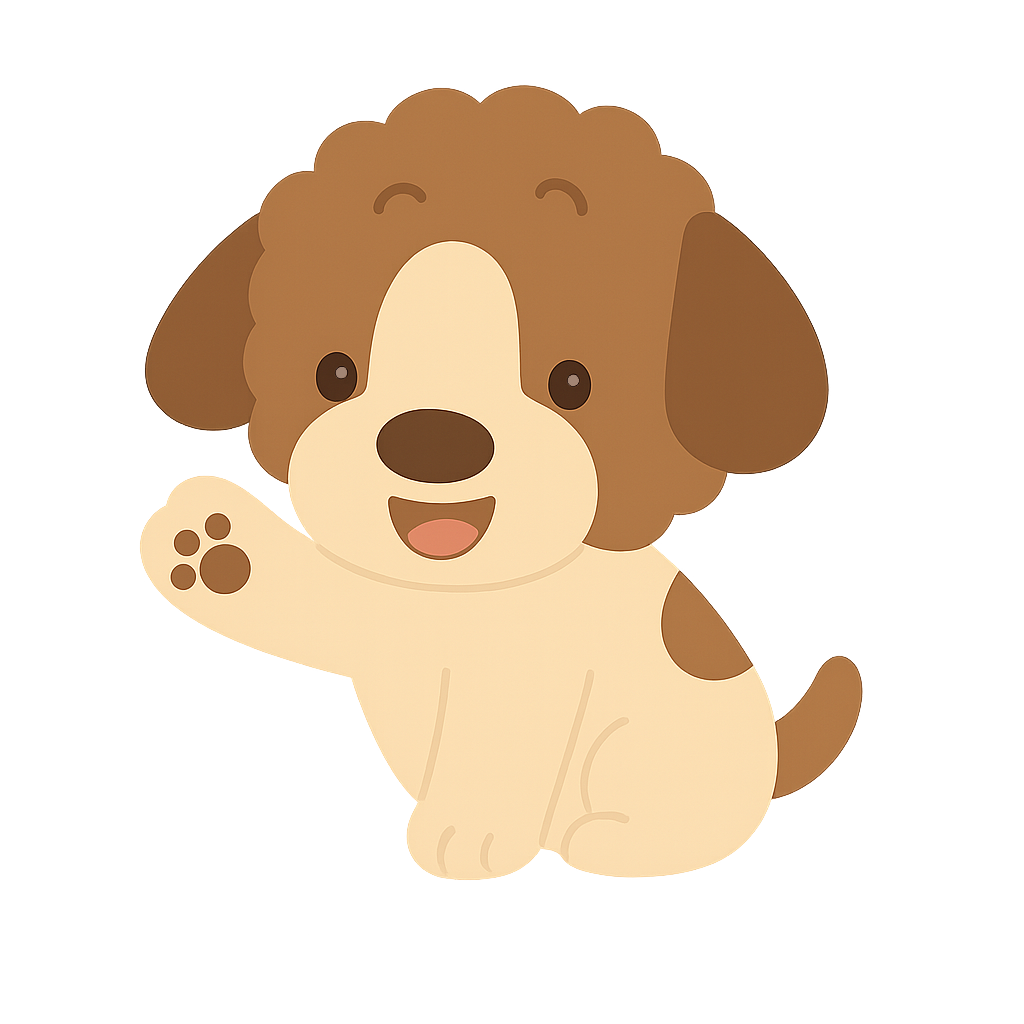 Woofy the dog mascot waving hello